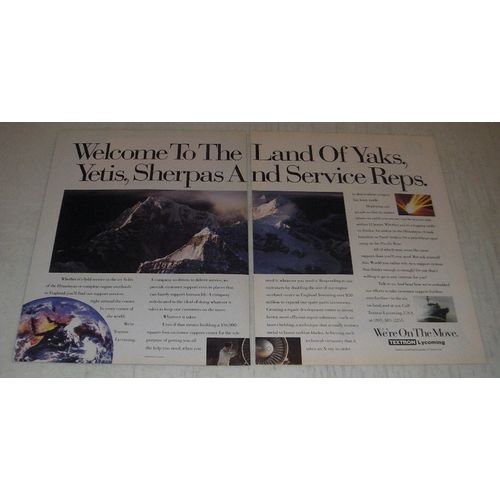 1991 Textron Lycoming Ad - Welcome to the land of Yaks, Yetis, Sherpas