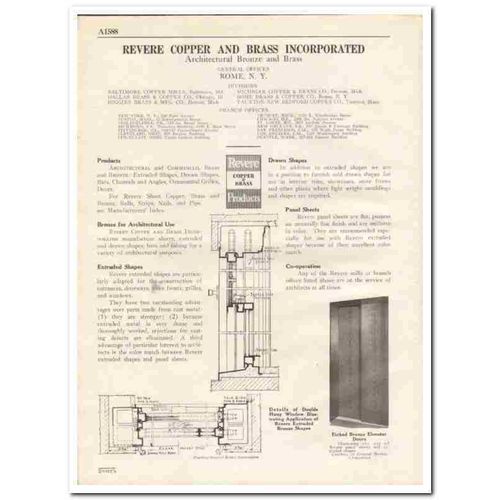 REVERE COPPER BRASS INC 1931 architectural bronze vintage catalog