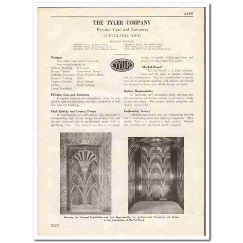 TYLER COMPANY 1931 Me-Tyl-Wood elevator cars entrances vintage catalog
