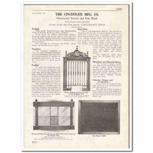 CINCINNATI MFG COMPANY 1931 Ornamental bronze iron vintage catalog