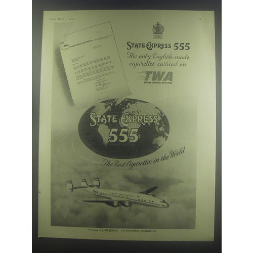 1954 State Express 555 Cigarettes Ad - Carried on TWA