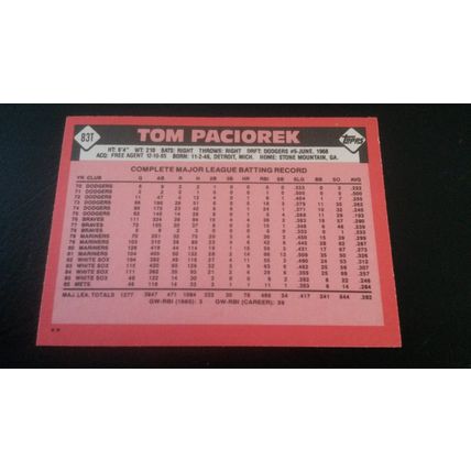 1986 Topps Traded Card # 083T Tom Paciorek Excellent (5) Texas Rangers