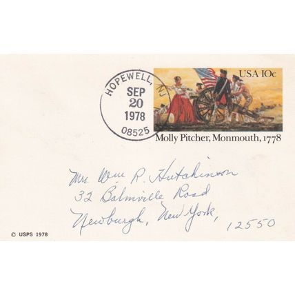 United States 1978 Hopewell NJ-Newburgh NY 10c Molly Pitcher Postal card VGC