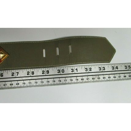 RARE 1980's YVES SAINT LAURENT Brass Leather Belt TAN/GREY-GREEN Med 29"31" 4974