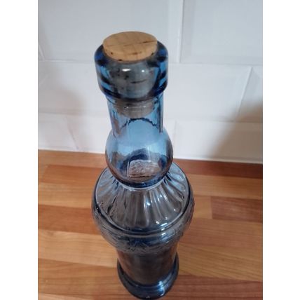 Cobalt Blue Embossed Glass Bottle with Cork, 13" Tall LARGE