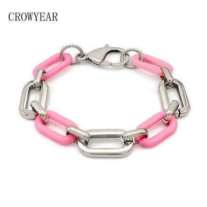 New Women’s Pink & Silver Color Link Fashion Bracelet