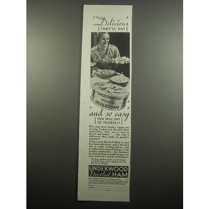 1933 Underwood Deviled Ham Ad - Delicious they'll say