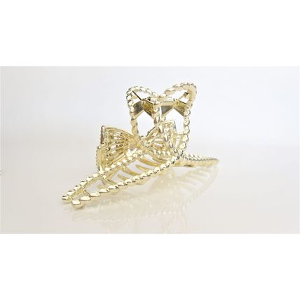 Long one sided crystal bow gold metal hair claw clip for medium thick hair