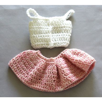 Hand Crocheted Doll's Pink & White Skirt & White Top - Made in Australia