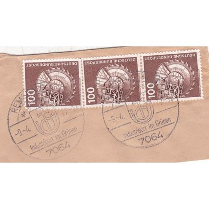 Remscheid Green Industry postmark Germany 1977 on Excavator 100pf (3) VGC
