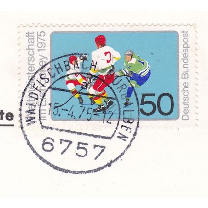 Waldfischbach-Burgalben postmark Germany 1975 on Ice Hockey 50c VGC