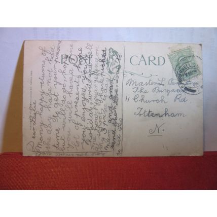 ON LAND OR SEA, ships or railway used antique postcard by Wildt & Kray 1908 pm =