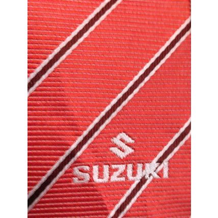 Suzuki Name Logo Promo Men's Red Black Silver Multi Striped Neck Tie Rare Find!