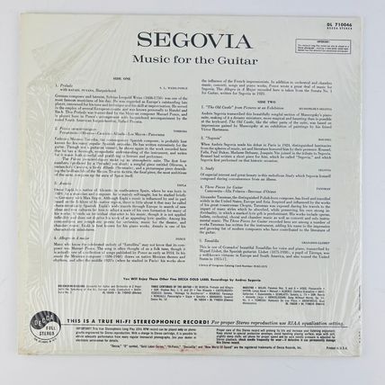 Andrés Segovia – Music For The Guitar Vinyl LP Record Album DL-710046