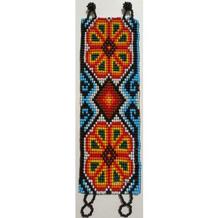 Traditional Huichol Art. Mexico Glass Seed Beads Bracelet. Floral Motives 1