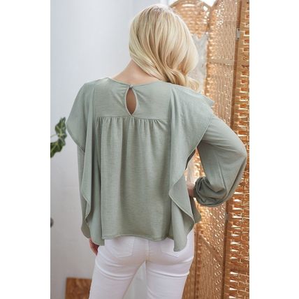Women's Draped Ruffle Longsleeve Top