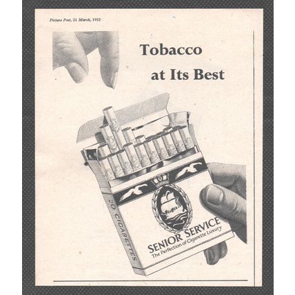 SENIOR SERVICE CIGARETTES tobaccol :- Original Vintage 1953 Magazine Advert