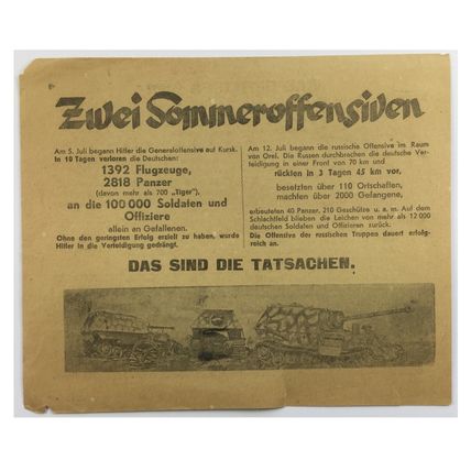 Original WW2 Russian/Soviet Air Drop Leaflet. - Code 2644. - 1943.