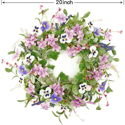 Spring Wreaths for Front Door Summer Wreath with Pansy Flower,Lamb Ear Leaves,Iv