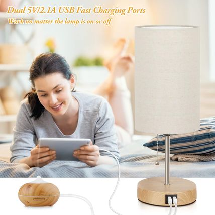 Set of 2 Table Lamps with 2 USB Ports, Modern Bedside, Desk Lamps with Pull Chai