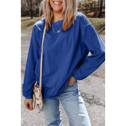 Dark Blue Ribbed Corduroy Oversized Sweatshirt