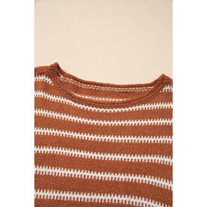 Brown Stripe Drop Shoulder Casual Sweater