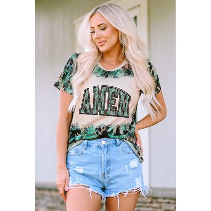 Leopard AMEN Aztec Bleached Print Round Neck T Shirt