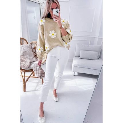 Parchment Floral Crochet Chunky Knit Sweater