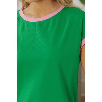 Bright Green Two Tone Contrast Textured Crewneck Tee and Shorts Set