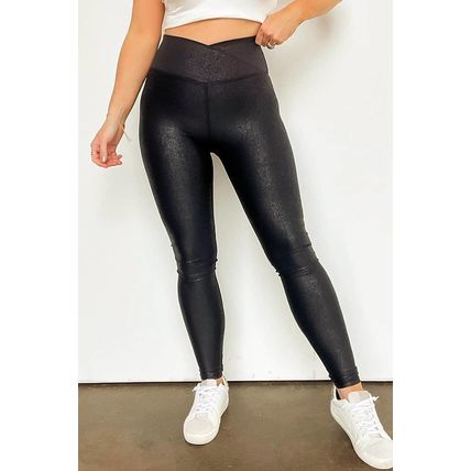 Black Crossed Dip Waist Sleek Leather Leggings