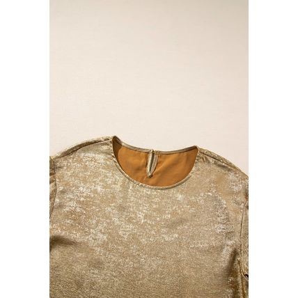 Gold Metallic Luster Crewneck Mini T-Shirt Dress