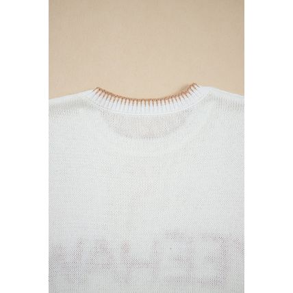 White Knitted YEEHAW Stitch Edge Crew Neck Sweater T Shirt