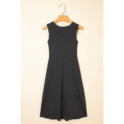 Carbon Grey Twisted Bust V Neck Sleeveless Dress