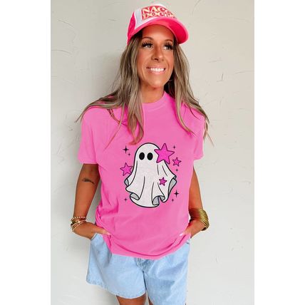 Sachet Pink Glitter Ghost Graphic Halloween T Shirt