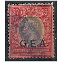German East Africa 1921 SG52a 25c Black & Red/Pale Yellow Fine Used (P Perf)..