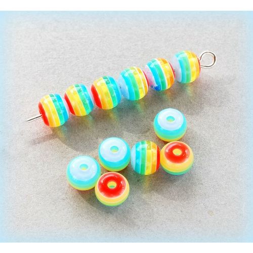 25 no Candy Stripe MultiColour Acrylic 6 mm Round Beads Jewellery Making 2316