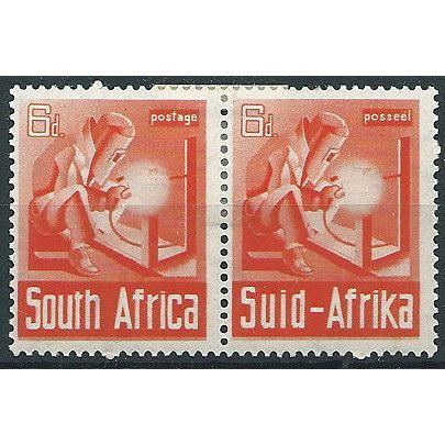 South Africa 1941 SG93 6d Red-Orange WAR EFFORT PAIR Mounted Mint .. .