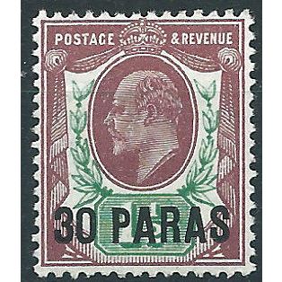 British Levant 1909 SG16 30pa on 1d Pale Dull Purple & Green Mounted Mint .. ..