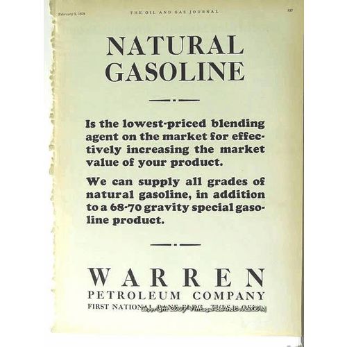 warren petroleum company 1928 natural gasoline low priced vintage ad