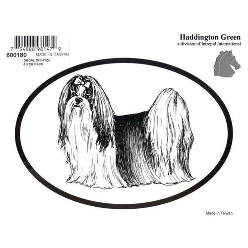 Dog Breed Oval Vinyl Car Decal Black & White Sticker - Shih Tzu