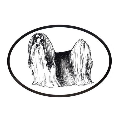 Dog Breed Oval Vinyl Car Decal Black & White Sticker - Shih Tzu