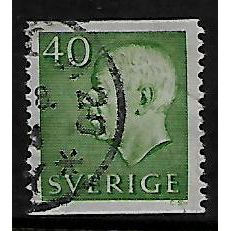 SWEDEN 1951 KING GUSTAV VI ADOLF 40 ORE GREEN WITH IMPRINT SG 437 FINE USED#