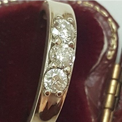 Antique .75ct 3-stone Old Mine Cut Diamonds 10kt White Wedding Band