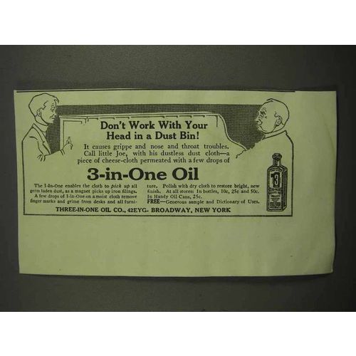 1917 3-in-One Oil Ad - Don't Work In a Dust Bin