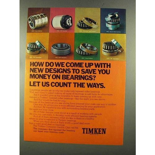 1972 Timken Bearings Ad - New Designs to Save