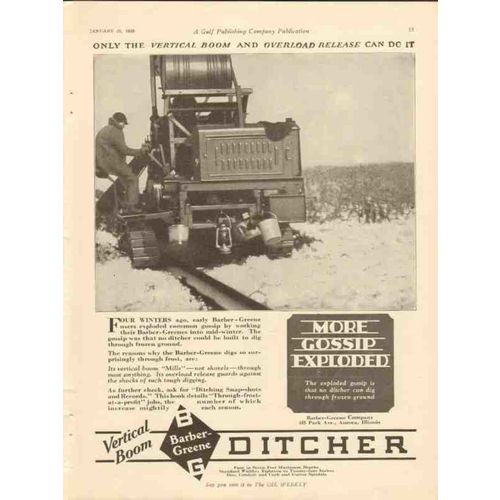 BARBER-GREENE COMPANY 1928 more gossip exploded ditcher oil vintage ad
