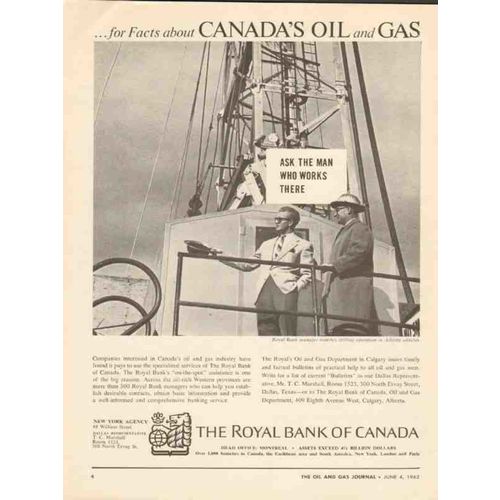 ROYAL BANK CANADA 1962 Alberta gas oil fields drilling vintage ad