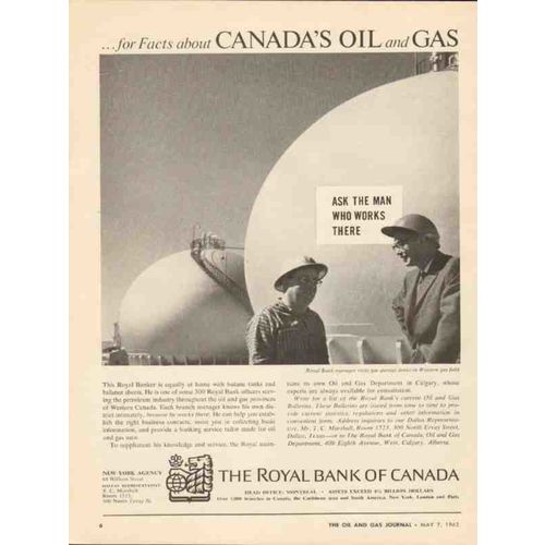 ROYAL BANK CANADA 1962 oil gas storage tanks butane vintage ad