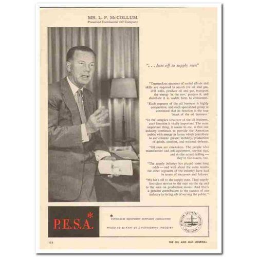 CONTINENTAL OIL COMPANY 1959 Conoco President L F McCollum vintage ad