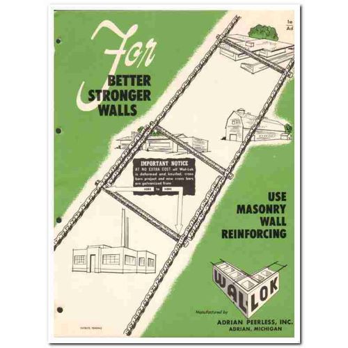 ADRIAN PEERLESS INC 1954 masonry wall reinforcing vintage catalog